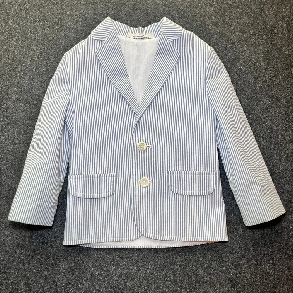 Seersucker Blazer Kids Size 3T Blue White Striped Good Formal Jacket